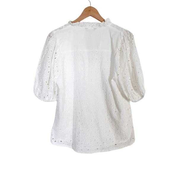 Pretty Garden Eyelet Short Lantern Puffy Sleeve  Blouse White Size Medium - Picture 4 of 7